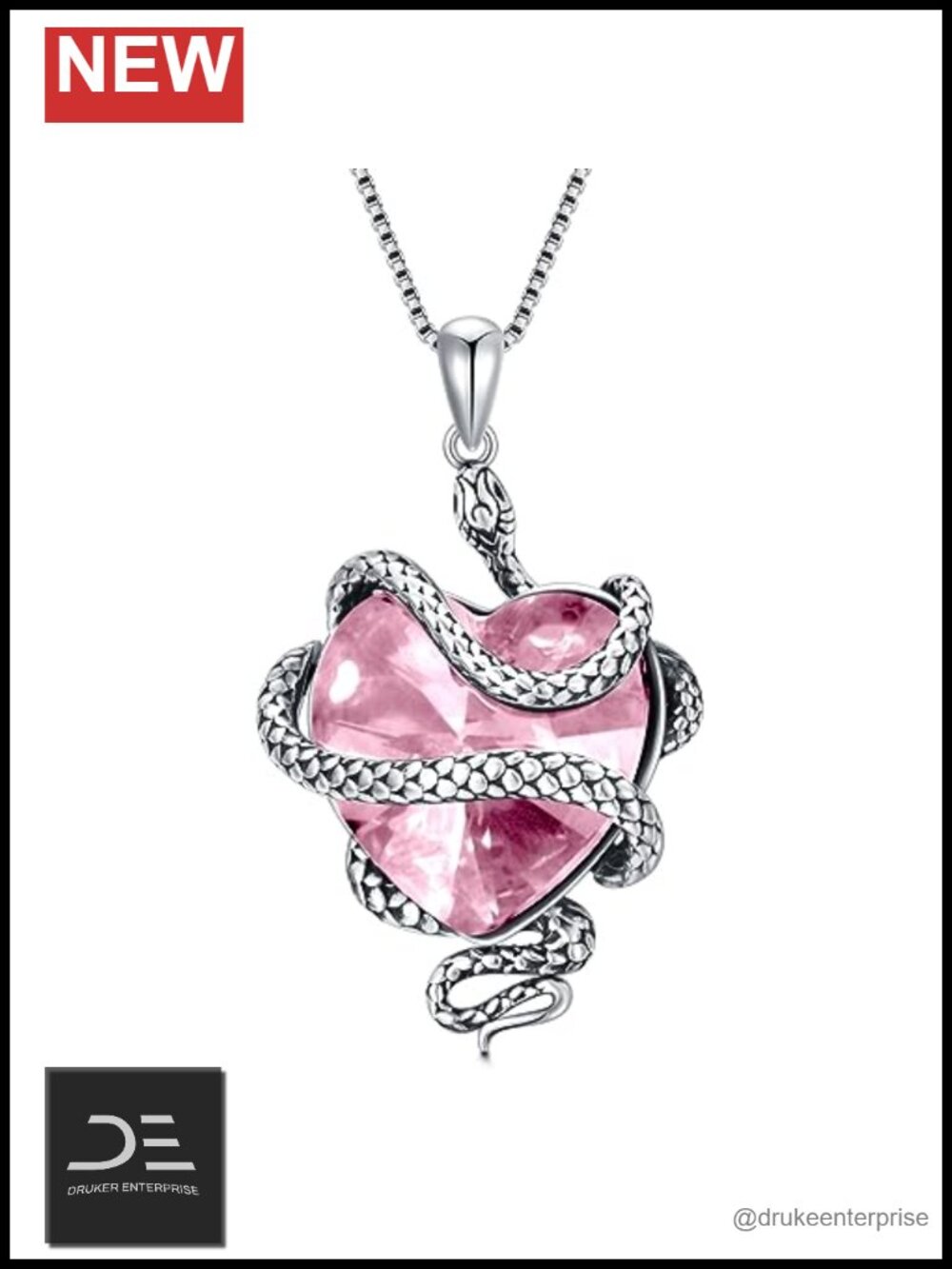 925 Sterling Silver Snake Heart Crystal Pendant Necklace Gift for Women